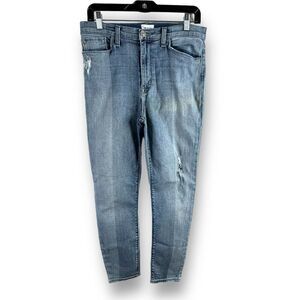 Hudson Women's 30‎ Barbara High Waist Crop Jeans Light Wash Distressed Denim